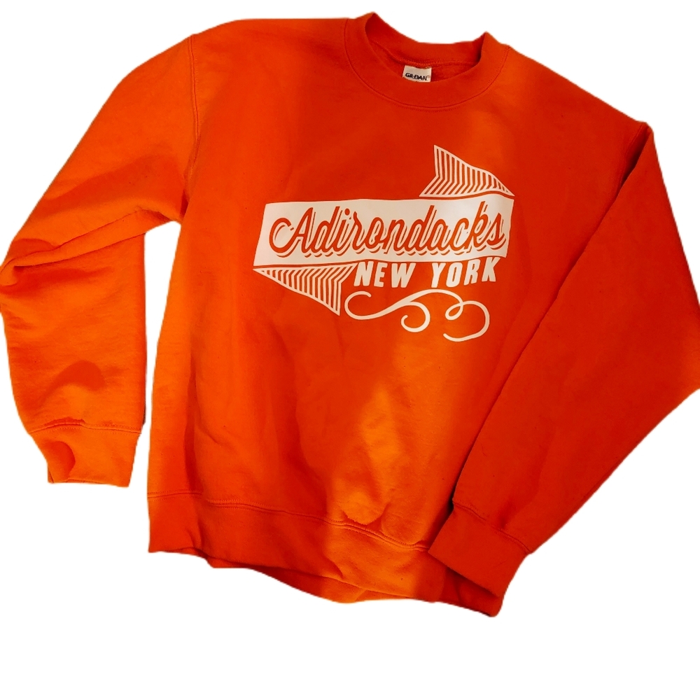 Gildan Mens Orange Adirondacks New York Heavy Blend Pullover Sweatshirt Medium